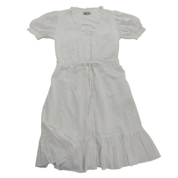 Nanette Lepore white cotton eyelet dress with short sleeves and ruffled hem (6) - Picture 1 of 8